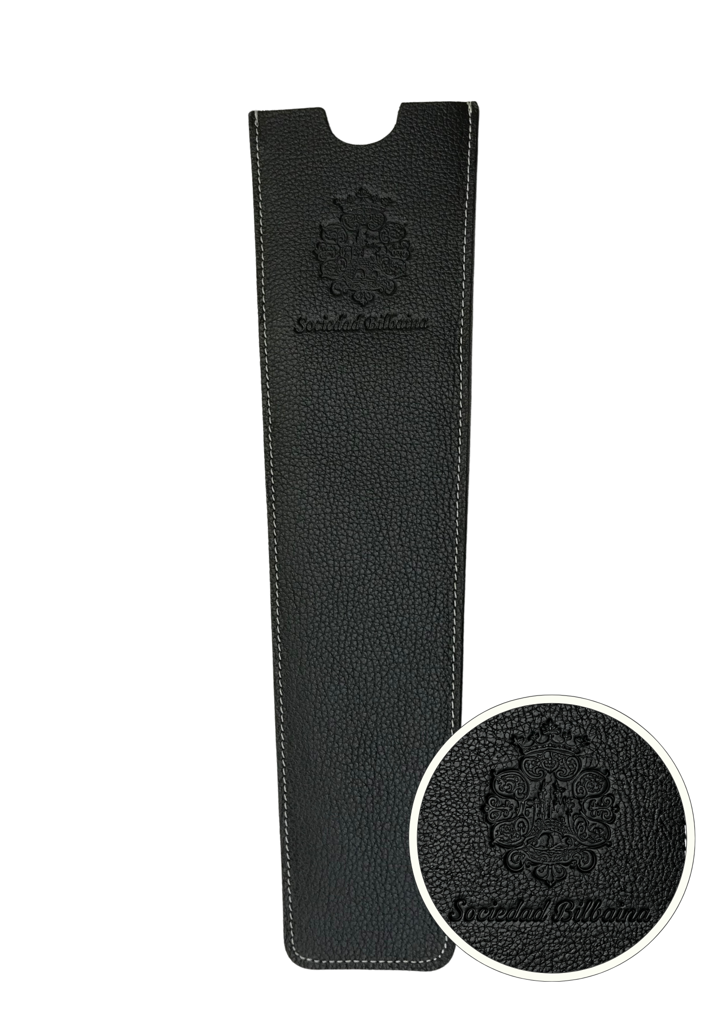 Funda negra para abanico con el escudo de la Sociedad Bilbaína