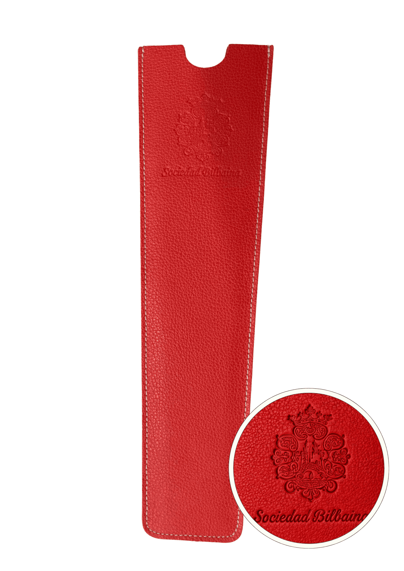 Funda roja para abanico con el escudo de la Sociedad Bilbaína