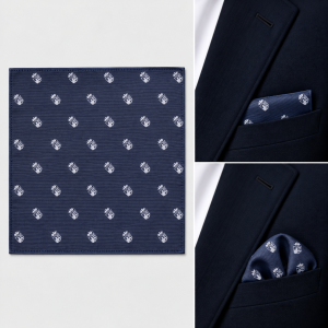Pañuelo de bolsillo azul marino con escudos de la Sociedad Bilbaína
