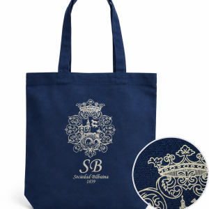 Bolsa de tela con el símbolo plateado de la Sociedad Bilbaína